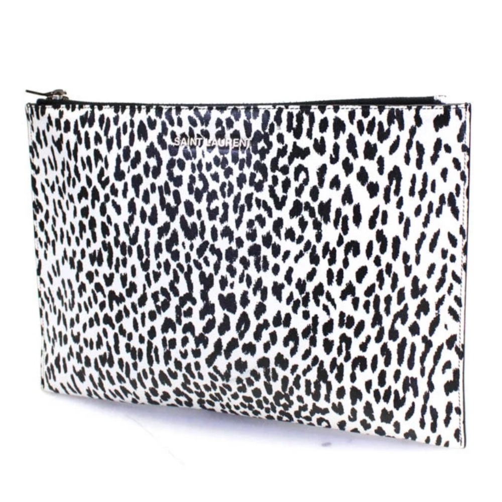 Saint Laurent White Black Cheetah Print Flat Clutch Bag - Picture 3 of 16
